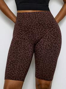Levarali Plus Size Seamless Athletic Casual Yoga Shorts Gym Brown Summer Leopard Jacquard, Running, Aerobic Workout - Coffee Brown - View 3