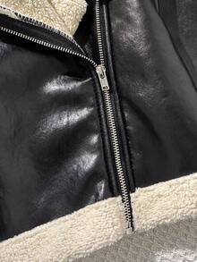 SHEIN Baby Girl Autumn/Winter Cute Versatile Colorblock Thermal Lined Faux Fur Jacket Coat - Black - View 4