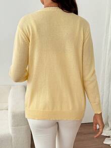 SHEIN Elegant långärmad cardigan med knappar fram för dagligt mode under graviditet - Gul - Visa 2
