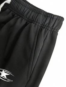 Sport MetroGents Pantalones cortos deportivos casuales para hombre con estampado de estrellas y cintura con cordón, para el gimnasio - Negro - Ver 4