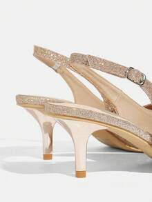 CUCCOO TILAWA Women's Fashion Electroplated And Glass Rhinestone Pointed Silver Women's High-Heeled Shoes, Suitable For Going Out, Banquets, Parties And Other Activities - Champagne - View 5