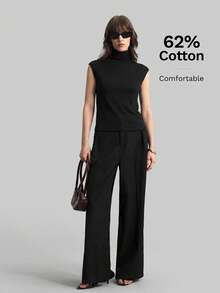 Ontre 2026SS 春夏新款女款極簡純色透視網紗半高領 T-shirt 背心馬甲 無袖上衣 黑色透視上衣 夏季 T-shirt 優雅性感 畢業典禮穿搭 - 黑色 - 查看 4