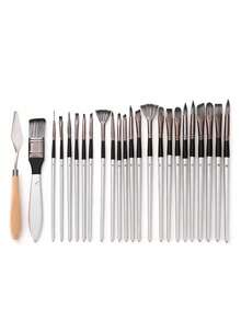 24Pcs Gray Nylon Multifunctional Paintbrush Set For Watercolor Acrylic Oil Painting, Art Supplies For Artists Beginners Holiday Gift - multicolor - View 2