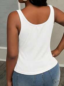 Slaydiva Casual Minimalist White Plus Size Padded Tank Top Suitable For Summer - White - View 2