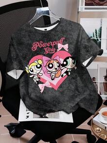 THE POWERPUFF GIRLS X SHEIN 女款圓領短袖休閒T恤 - 白色 - 查看 8