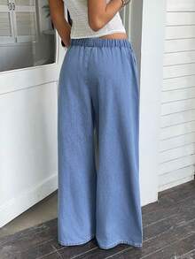 Breezaya Women's Belted Wide Leg Loose Casual Jeans - Blue - View 2