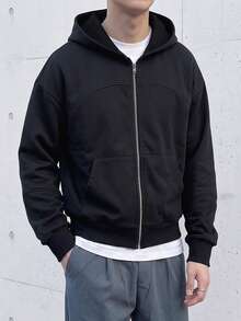 Manfinity Hypemode Men's Solid Color Long Sleeve Zip-Up Casual Hoodie - Black - View 4