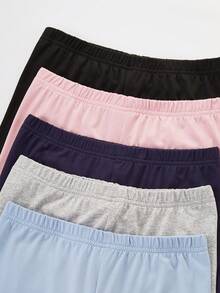 5件組女孩黑色純色極簡時尚舒適貼身短版內搭褲 - 彩色 - 查看 4