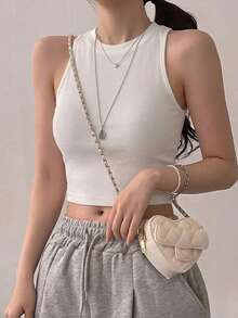 DAZY 女款純色圓領休閒基礎運動背心上衣 夏季 - 白色 - 查看 6