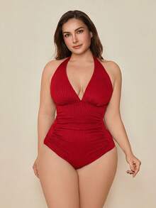 Swim Lushoire 3D紋理面料掛脖大尺碼女式一件式泳衣 - 白色 - 查看 6
