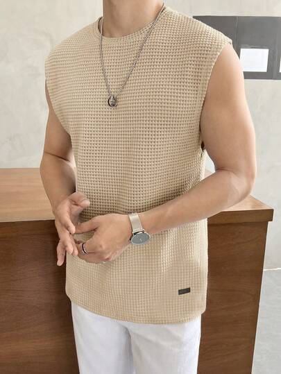 SWAVVY Casual Men's Solid Color Crew Neck Loose Versatile Tank Top