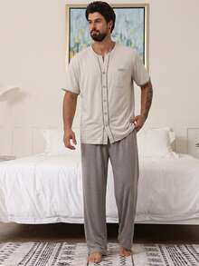 DAZY Conjunto de camiseta de color liso y ropa de estar en casa para hombre, pijamas de verano - Multicolor - Ver 4