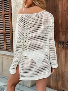 SHEIN LUNE Beach Resort Casual V-Neck Loose Cover-Up For Summer Beach Vacation - Beige - View 2