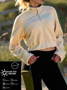 Innovista Y-Warm High-Tech Stoff Damen butterweich Fleece Patchwork Frontverschluss Langarm Lässig Sport Trainingsanzug Pullover T-Shirt, warme Sweatshirts, Bergsteigen und Sport, Skijacken, tägliches athletisches HIIT Training Komfort Bewegung Herbst Neuer Stil Damen Cut-Out Design, Utilitaristische Eleganz - Khaki - Übersicht 10