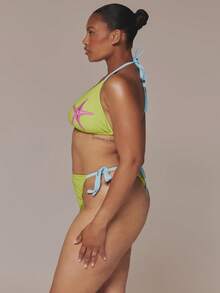 MUSERA Plus Size Embroidered Star Fish Contrast Bikini Top Only Spring Summer Easter Cute Holiday Vacation Swim Ibiza Beach - Multicolor - View 4