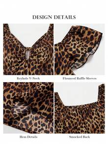ELLERISSA Plus Size Multicolor Leopard Print V-Neck Ruffle Strap Empire Waist Maxi Dress - Multicolor - View 7