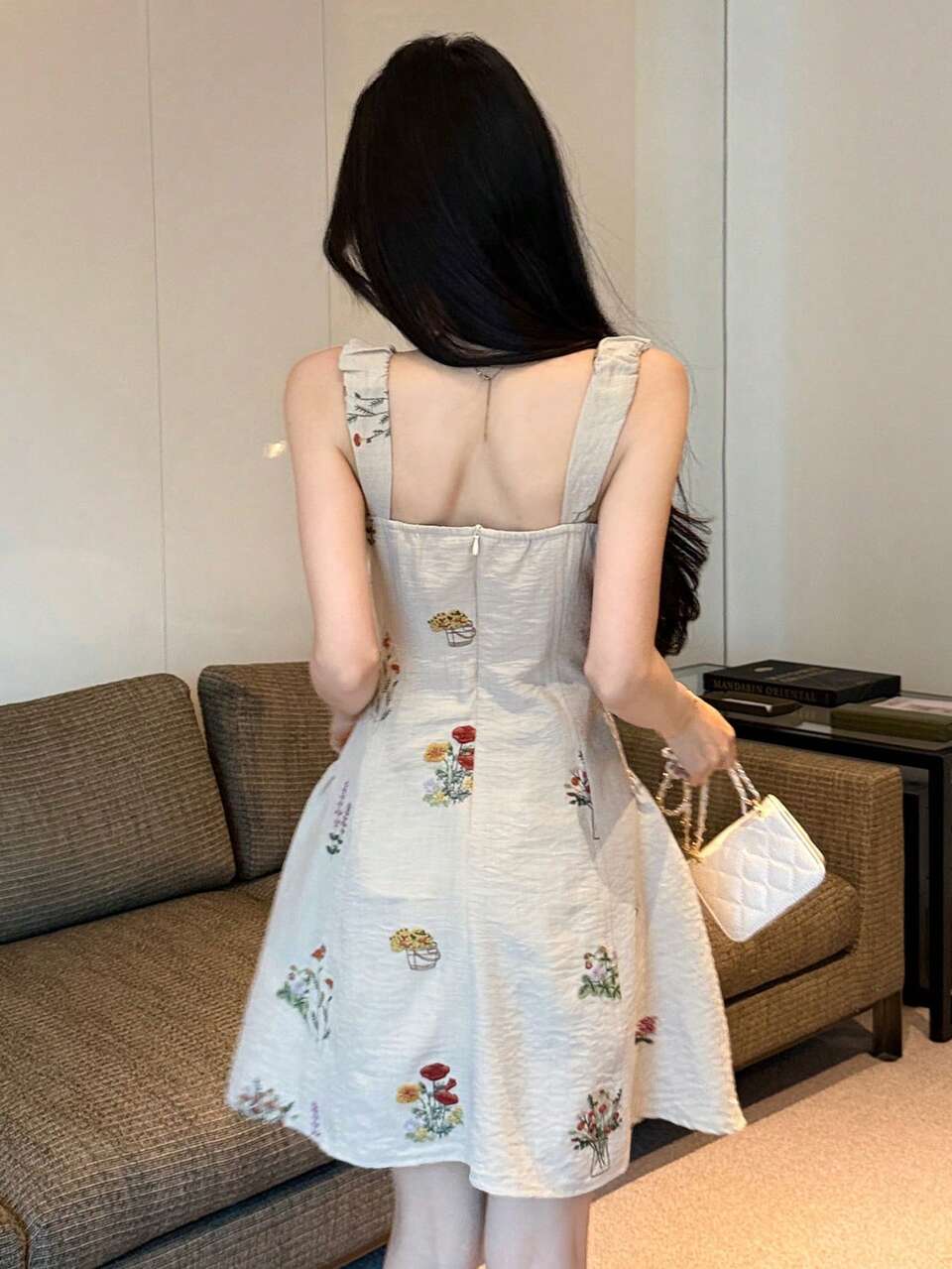 Spring Summer Women's Spaghetti Strap Dress, Designer Style Early Summer Ditsy Floral Dress, Mature Elegant Waist-Defining Midi Dress For Women