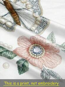GlowEve 女款新款蝴蝶花卉仿刺繡印花圓領短袖T恤，夏季新款寬鬆T恤，休閒風格，適合日常穿著，休閒造型，度假旅行，四季皆宜寬鬆版型 - 白色 - 查看 4