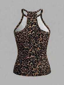 Slaydiva Women's Sexy Leopard Print Halter Neck Top For Summer - Multicolor - View 2