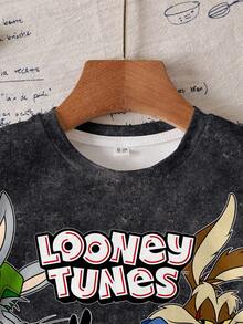 LOONEY TUNES X SHEIN 男童卡通图案短袖休闲T恤 - 白色 - 查看 3