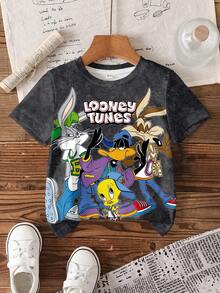 LOONEY TUNES X SHEIN 男童卡通图案短袖休闲T恤 - 白色 - 查看 7