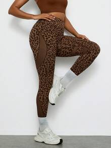 Voyena Colanți sport pentru femei mărimi mari, pantaloni de yoga, pantaloni de yoga cu imprimeu leopard maro cafe, pantaloni fitness - cafea maro - Vizualizare 4