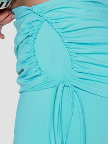 MUSERA Foldover Ruched Tie Side Waist Fitted Capri Pants Leggings Coord Bottoms Only Summer Holiday Festival Cute Going Out Vacation Girly Y2k Bad Timing - Blue - View 5