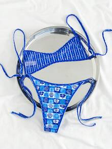 Bonvoyette 泳裝度假新品 女款優雅波希米亞復古 Y2K 嬉皮度假風 - 藍色 - 查看 6