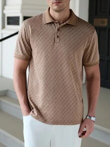 Manfinity Bizformal 男士休閒商務 Polo 衫，儀式場合適用 - 棕色 - 查看 5