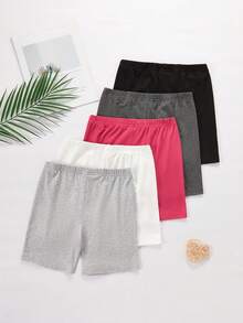 5pcs/Set Celana Pendek Legging Ketat Minimalis Nyaman untuk Anak Perempuan Warna Hitam Polos - MultiWarna - View 2