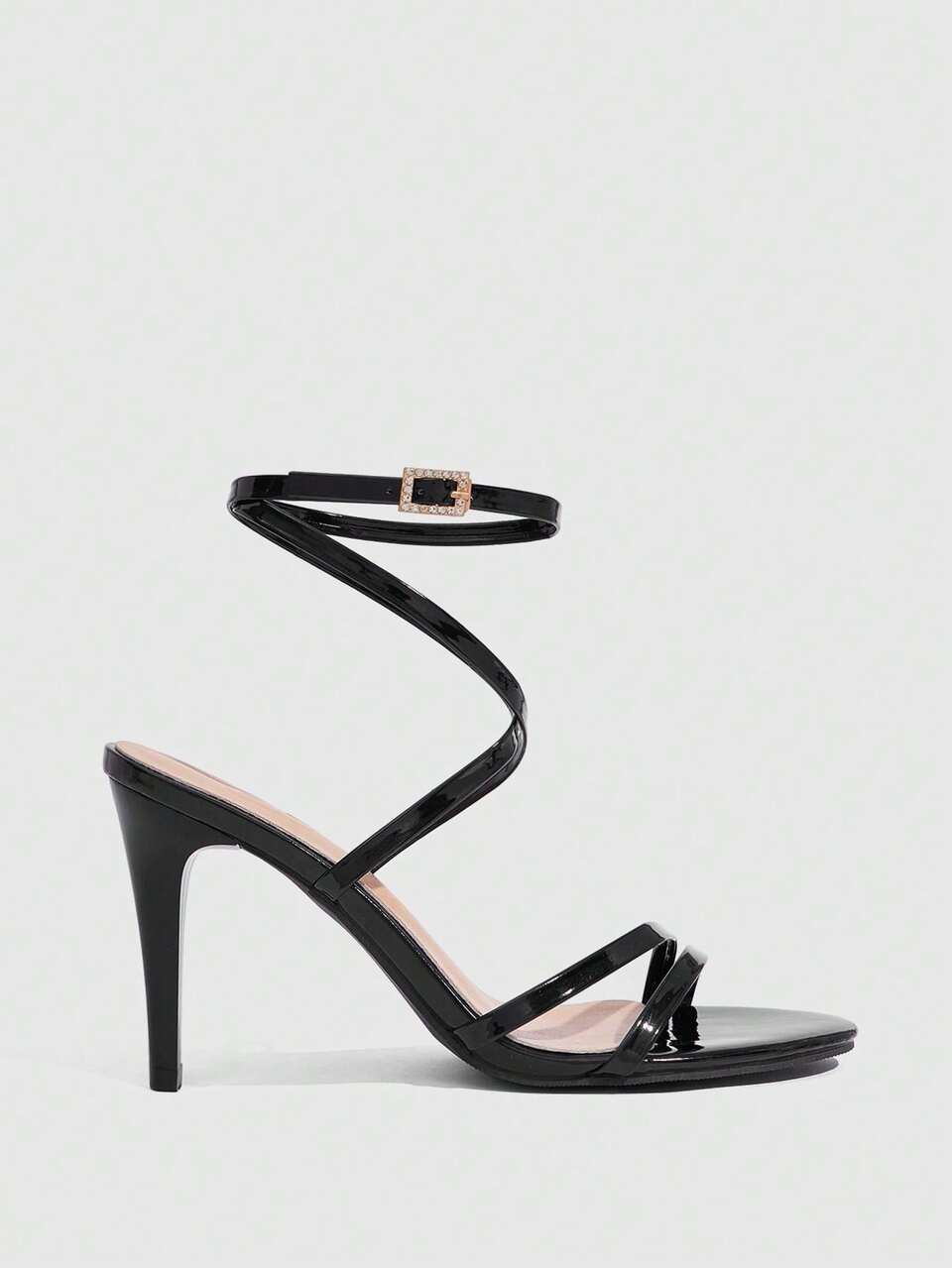 CUCCOO SZL Women Shoes Round Toe Stiletto Black Stripe With Ankle Strap Women's High Heel Sandals Fashion Elegance Sexy Party Banquet Dating Women Sandals Summer