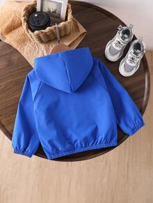 SHEIN Genkimix Kids 1件小男孩休閒極簡街頭連帽長袖外套，時尚休閒設計，適合夏季穿著，適合4-7歲男孩日常穿著，適合運動、外出、校園及返校季節 - 藍色 - 查看 2