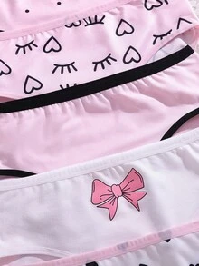 SHEIN Random 4pcs/Set Women's Teenager Simple Fashion Bow Heart Eye Letter Series Comfortable Soft 5pcs Combination Triangle Panties - Multicolor - View 6