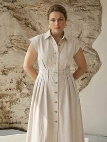 MOTF PREMIUM PLUS SIZE WOMEN'S SPRING/SUMMER CASUAL DATE CAP SLEEVE DENIM DRESS WITHOUT BELT - White - View 3