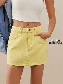 WESTFADE Minifalda básica de denim premium 91% algodón - Amarillo claro - Ver 8