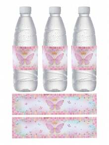 10pcs Pink Butterfly Theme Bottle Stickers, Butterfly Birthday Party Bottle Stickers Gifts, Party Decorations Party Favors, Birthday Gifts Birthday Decorative Stickers Packaging Labels, Baby Shower Party Decorations Back To School Valentine's Day - Pink butterfly - View 2