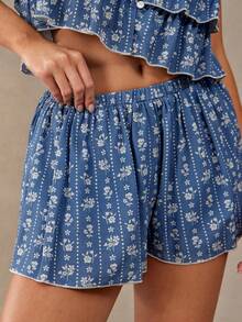 WESTFADE Tiered Ruffle Button Front Tank Top And Pull On A Line Shorts Women Two Piece Matching Sets, Country Style For Women, Summer Outfit, Beach - Blue - View 4