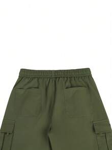 Manfinity Homme Shorts De Cintura Con Cordón Para Hombres Con Bolsillos De Solapa Y Ajuste Holgado - Verde militar - Ver 5