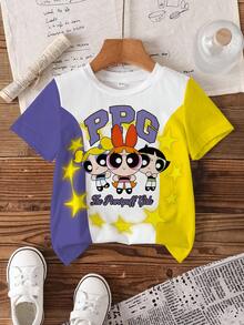 THE POWERPUFF GIRLS X SHEIN 少女卡通印花可愛圓領套頭短袖T恤 - 白色 - 查看 6