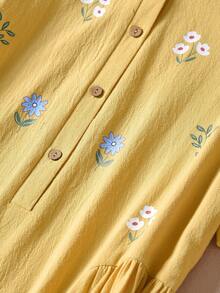 SHEIN Tall CURVE Plus Size Women Floral Print Short Sleeve Button Front Casual Capsule Wardrobe 90s 1950s Vintage Boho Cute Cottage Core Dress Yellow Summer - Yellow - View 7
