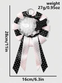 ROMWE Anime 1個 Sweet Academy 黑粉波點翅膀網紗蕾絲緞帶手工複雜玫瑰胸花 DIY 鑰匙圈包包吊飾，女士配飾節日禮物 - 彩色 - 查看 3