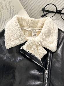 SHEIN Baby Girl Autumn/Winter Cute Versatile Colorblock Thermal Lined Faux Fur Jacket Coat - Black - View 7