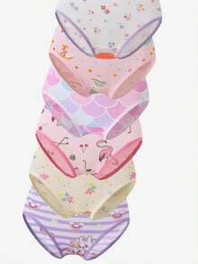 SHEIN [5pcs Random Mix]Girls Toddler Multi-Color Heart Bow Cute Rabbit Mermaid Unicorn Fairy Flamingo Simple Cute Multi-Color Cotton Print Combination Triangle Panties - Multicolor - View 4