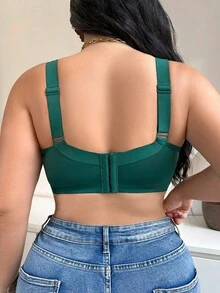DesireSculpt Plus Size Lace Patchwork Wireless Bra, 1pc - Dark Green - View 8