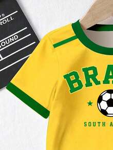 SHEIN Camisetas de Verano Ropa de Primavera y Verano Ropa de Primavera Verano Otoño Niños Casual Moda Creativa Personalidad Refrescante Fresco Minimalista Fútbol Brasil Estrella de Cinco Puntas Rayas Color Block Verde y Amarillo Letra Eslogan Estampado Gráfico Camiseta de Manga Corta Estilo Deportivo Casual Básico Cómoda Uso Diario Estilos Acogedores Verano y Otoño Adecuado para Primavera Verano Otoño Niños Outfits Tops - Multicolor - Ver 6