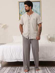 DAZY Conjunto de camiseta de color liso y ropa de estar en casa para hombre, pijamas de verano - Multicolor - Ver 8