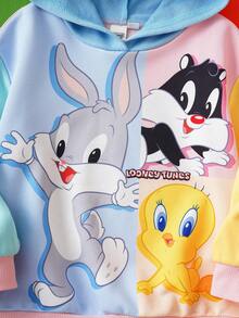 LOONEY TUNES X SHEIN 年轻女孩休闲彩色卡通图案长袖连帽卫衣，春秋季 - 彩色 - 查看 5