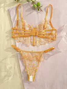 Eraneu Women's Nude Sexy Lingerie Set 2pcs - Yellow - View 8