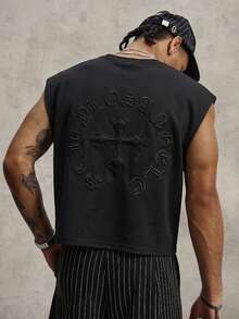 PAVTROS Men's Regular Fit 3D Cross Pattern Short Sleeve Round Neck Tank Top, Casual Streetwear, Solid Color - Black - View 5