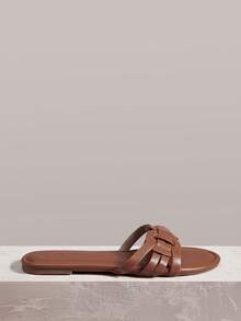 Styleloop Women Shoes Round Toe Flat Bottom Brown Cross Upper Women Flat Sandals Light Comfortable Simple Commute Daily Vacation Travel Women Flat Sandals - Brown - View 2